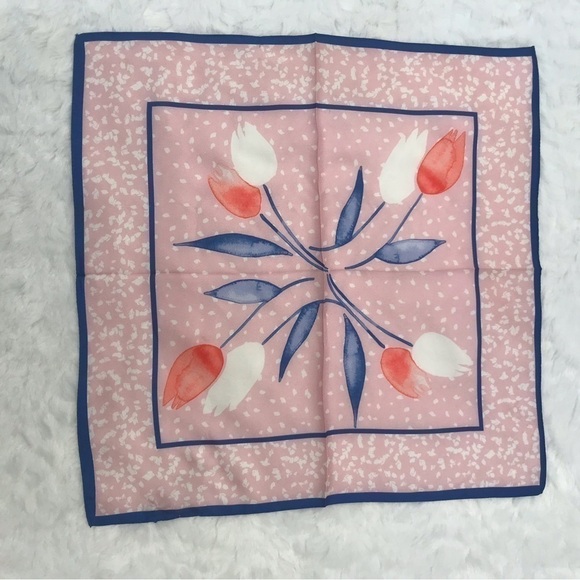 FINAL SALE Tulips Spring Square 100% Silk Scarf Pink Blue White Easter EUC - Picture 4 of 4